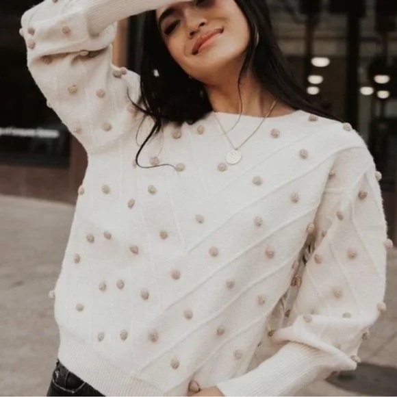 Urban Outfitters | Cream Pom Pom Sweater, Cropped - Picture 1 of 6